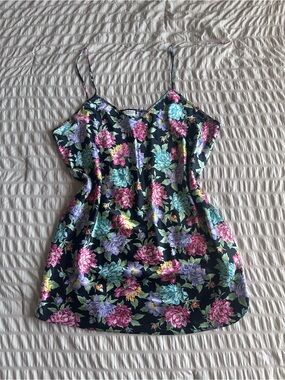 Intimate Moods Black Floral Satin Slip Dress (3X)